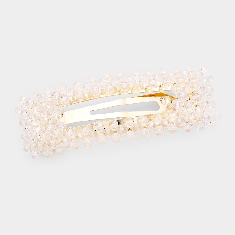 Beaded Hair Snap Clip...Color: Clear/Gold